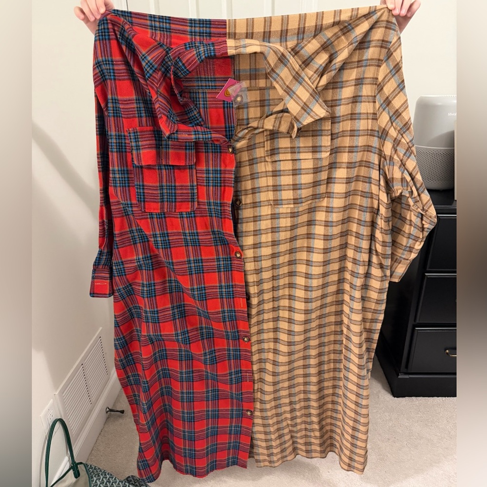 Dressed in LALA Red and Tan Plaid Button Down Shirt